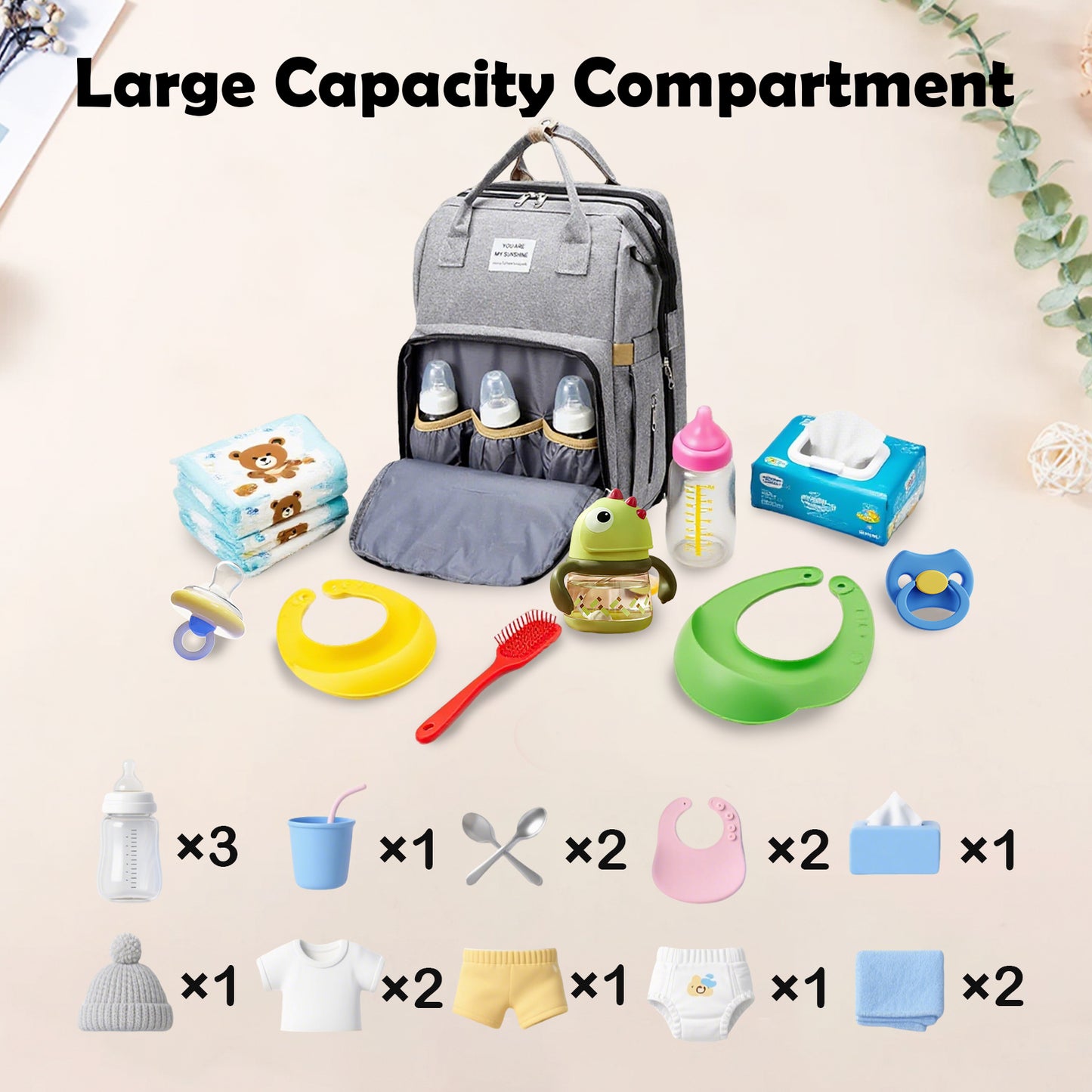 Personalized 3 in 1 Diaper Bag Backpack with Changing Station