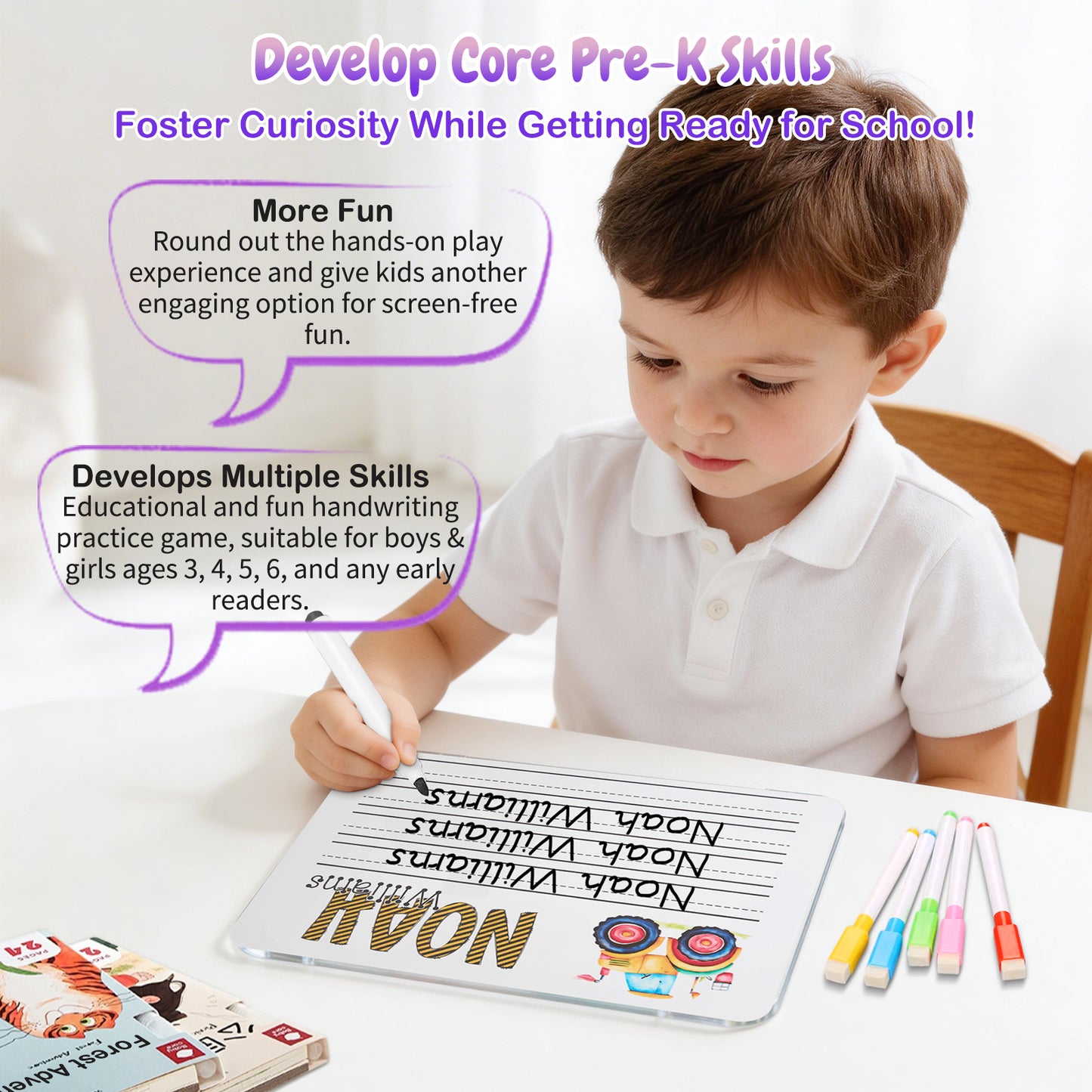 Personalized Name Practicing Board for Kids Cusotm Name Tracing Whiteboard with Dry-Erase Pen Back-to-School Gift for 3 4 5 Years Old Preschoolers Toddler Name Learning Handwriting