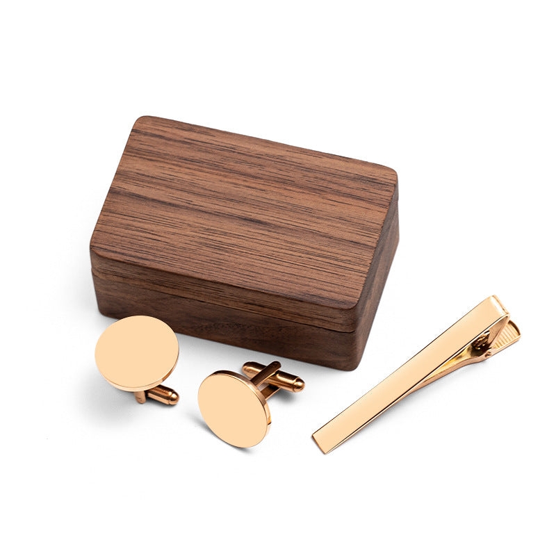 Personalized Tie Clip and Cufflinks Set, Custom Wedding Cufflinks, with Wooden Box, Groomsmen Wedding Gift Set