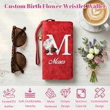 Personalized Wristlet Wallet for Women Custom Pearl Initial Birth Flower and Name PU Leather Wallet with Coin Pocket Id Window & Grip Hand Strap Mother's Day Birthday Gift for Mom Friends-xmj