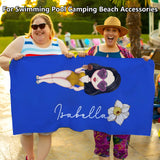 Personalized Beach Towels with Name and Birth Flower Cartoon Women Oversized Beach Towel Travel Beach Towel for Women for Swimming Pool Camping Beach Gifts for Sisters Friends Besties Adult Gift-XMJ