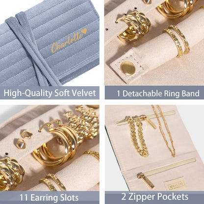 Personalized Velvet Jewelry Rolls for Women, Travel Jewelry Organizer