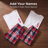Personalized Matching Pajamas for Couple Custom Name T‑Shirt Pajama Set King Queen Poker Heart Print Scottish Plaid Design Gifts for Husband Wife Anniversary Wedding Valentine's Day Gifts