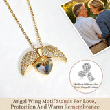 Personalized Sterling Silver Angel Wings Locket Necklace Custom Photo Heart Necklace Memorial Jewelry for Women Gifts for Mom Grandma Wife Girlfriend Mother's Day Anniversary Xmas Gifts