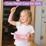 Personalized Large Pencil Case Pouch Custom Pencil Bag With Name Pink Pencil Case for Girls Extra Large Pencil Bag with Zipper For Teen Girls Boys Birthday Back to School Christmas
