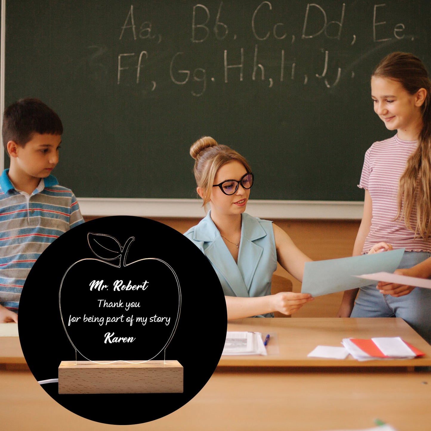Personalized Acrylic Night Lamp, Apple Shape Teacher Gifts