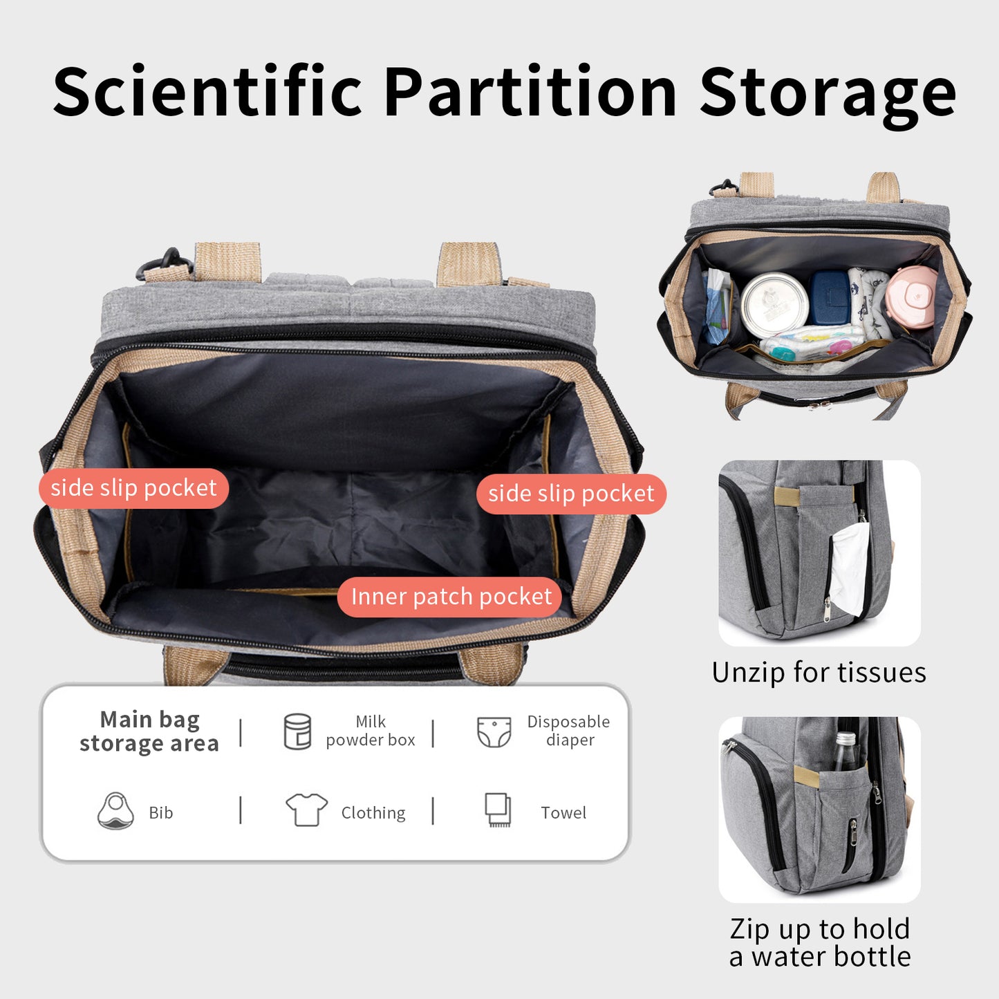 Personalized 3 in 1 Diaper Bag Backpack with Changing Station