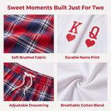 Personalized Matching Pajamas for Couple Custom Name T‑Shirt Pajama Set King Queen Poker Heart Print Scottish Plaid Design Gifts for Husband Wife Anniversary Wedding Valentine's Day Gifts