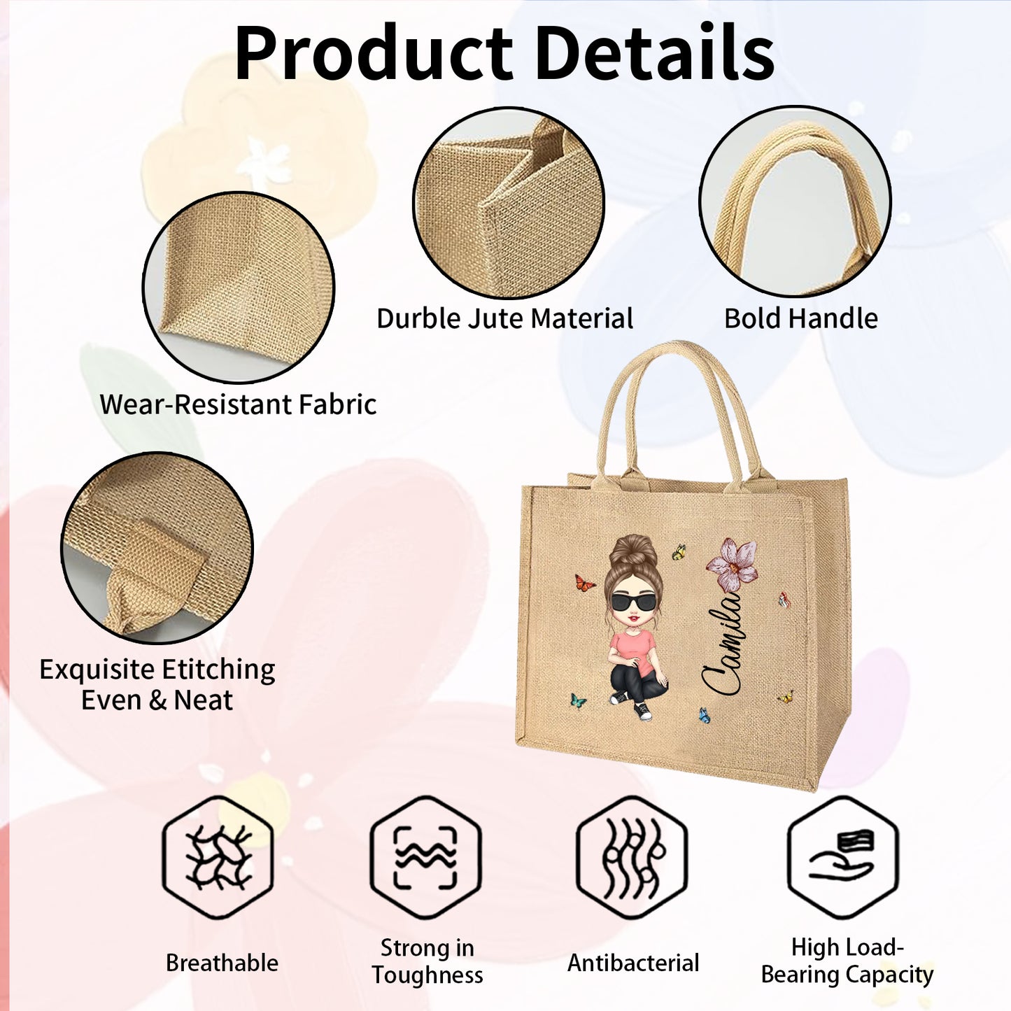 The Signature Character Jute Tote | Custom Name & Cartoon Portrait