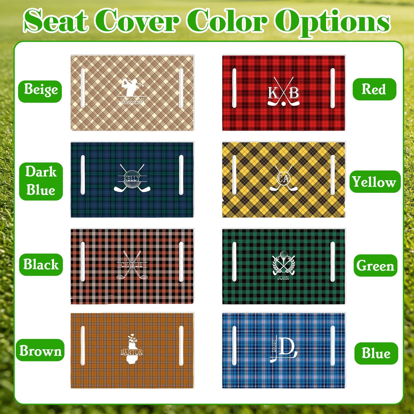 Personalized Golf Cart Seat Cover Custom Name Initial or Logo Golf Course Accessories 51" × 31.5" Universal Fit for 2-Seat Carts Gifts for Golf Enthusiast Dad Husband
