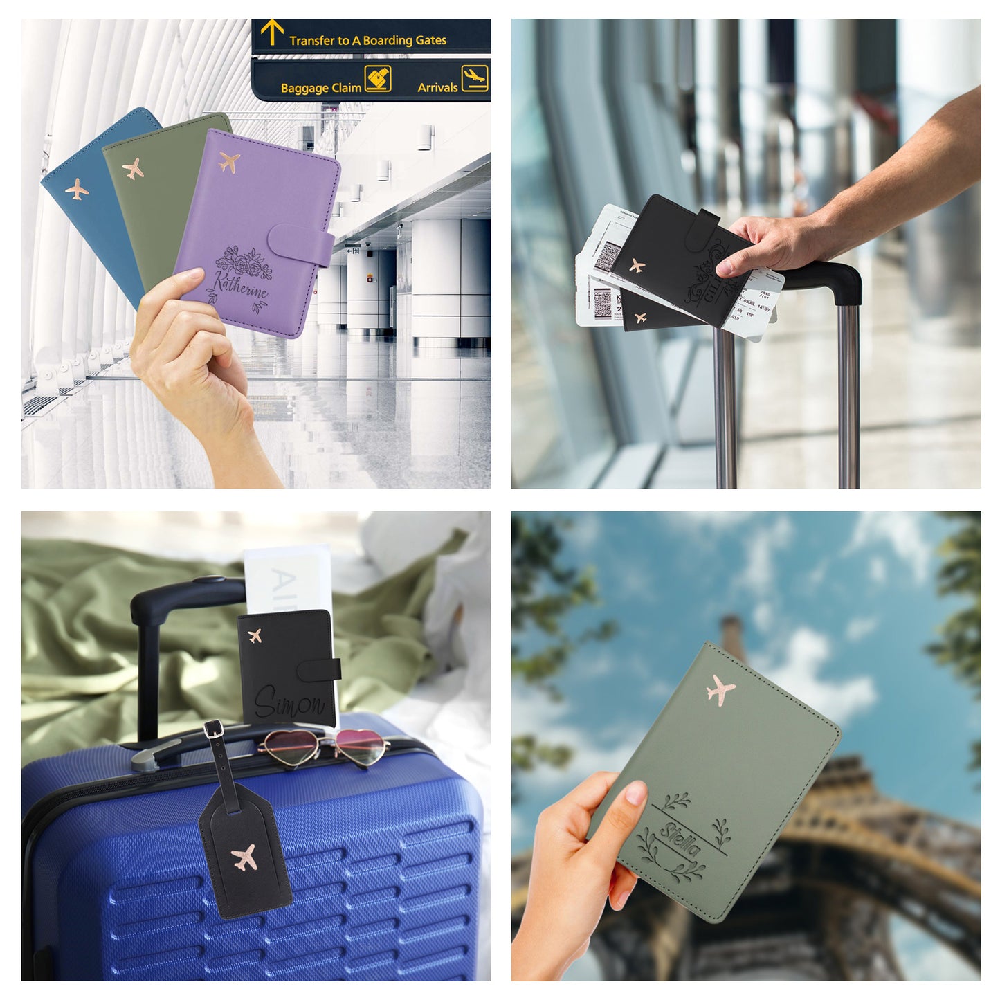 Personalised Durable Leather Passport Cover, Custom Luggage Tag Set with Name