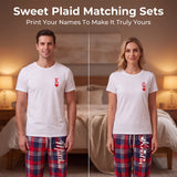Personalized Matching Pajamas for Couple Custom Name T‑Shirt Pajama Set King Queen Poker Heart Print Scottish Plaid Design Gifts for Husband Wife Anniversary Wedding Valentine's Day Gifts