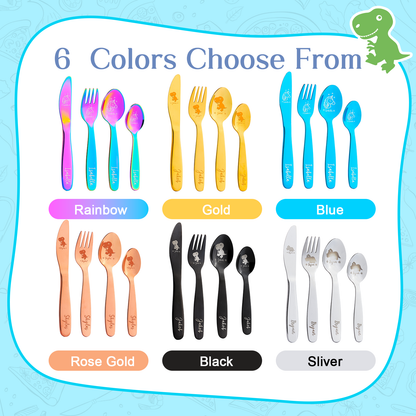 Personalized 6 Colors Unicorn Dinosaur Children's Stainless Steel  Cutlery Set