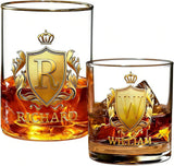 Personalized Golden Badge Whiskey Glass 10 oz Glass Glass for Scotch Bourbon Custom Initial and Name Gifts for Bartender Dad Husband Boyfriends Party Favor Birthday Father's Day Gifts