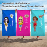 Personalized Beach Towels with Name and Birth Flower Cartoon Women Oversized Beach Towel Travel Beach Towel for Women for Swimming Pool Camping Beach Gifts for Sisters Friends Besties Adult Gift-XMJ
