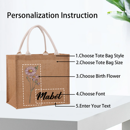 Personalized Tote Bag for Women-Customize Birth Flower Handbag