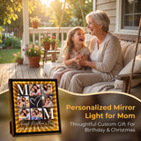 Personalized Photo Mirror Light for Mom 2-in-1 Makeup Mirror & Night Light Family Picture Frame Infinity Mirror Table Night Light Mother's Day Birthday Anniversary Housewarming Xmas Gifts