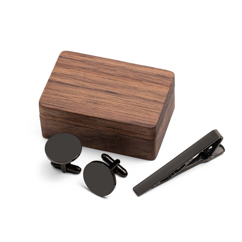 Personalized Tie Clip and Cufflinks Set, Custom Wedding Cufflinks, with Wooden Box, Groomsmen Wedding Gift Set