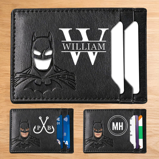 11 Personalized Bat Wallet with Name  Slim PU Leather ID Wallet Gifts for Men Husband  Boyfriend Dad  Face Eyes Cutout Card Holder with Multiple Card Slots Father's Day Birthday Anniversary