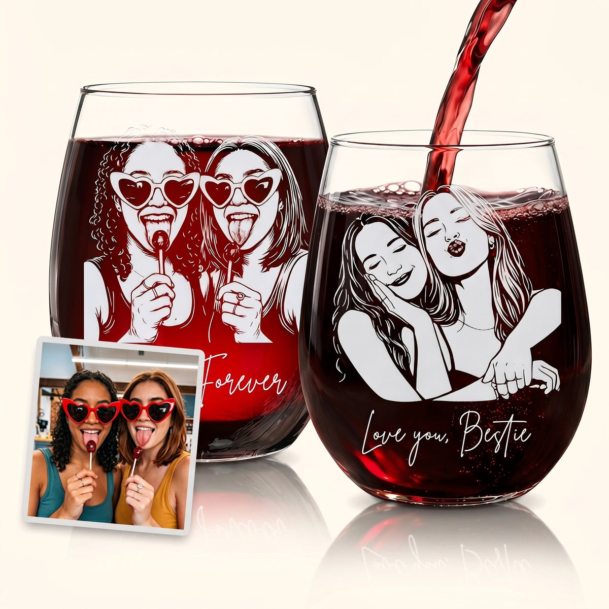 Regalos personalizados para mejores amigas en retrato de cristal de 15 oz